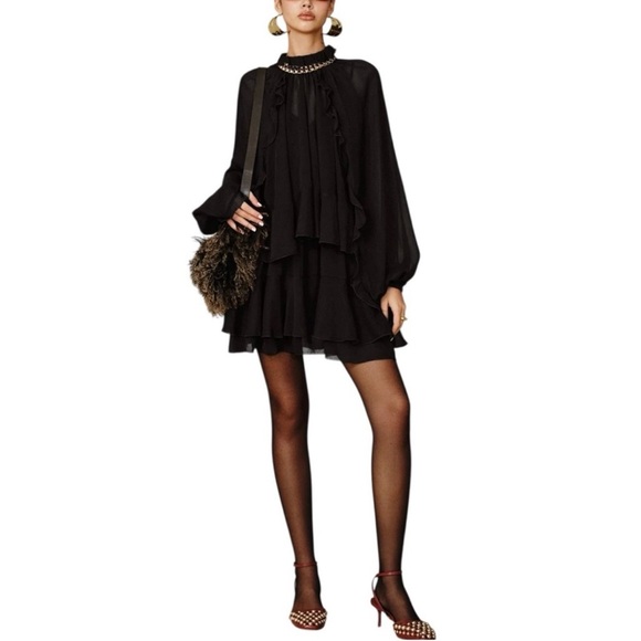 Commense Black Ruffled Layered Mini Dress - Picture 2 of 14